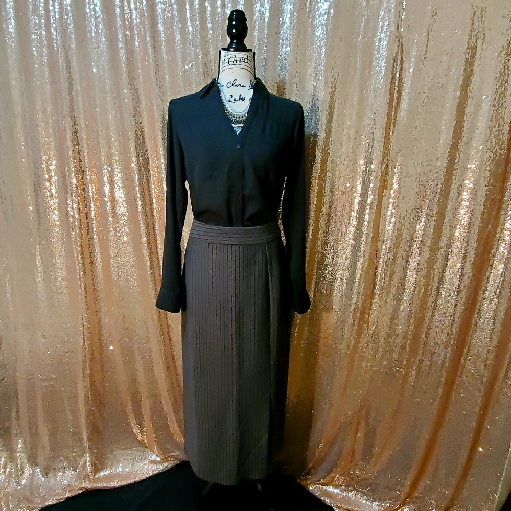 NWT - Gray w/ Black Striped Long Skirt
